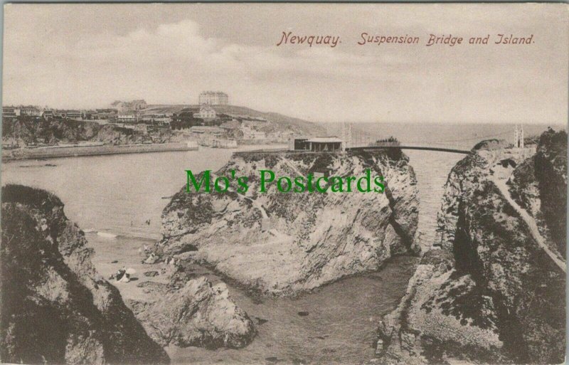 Cornwall Postcard - Newquay - Suspension Bridge and Island   RS27523