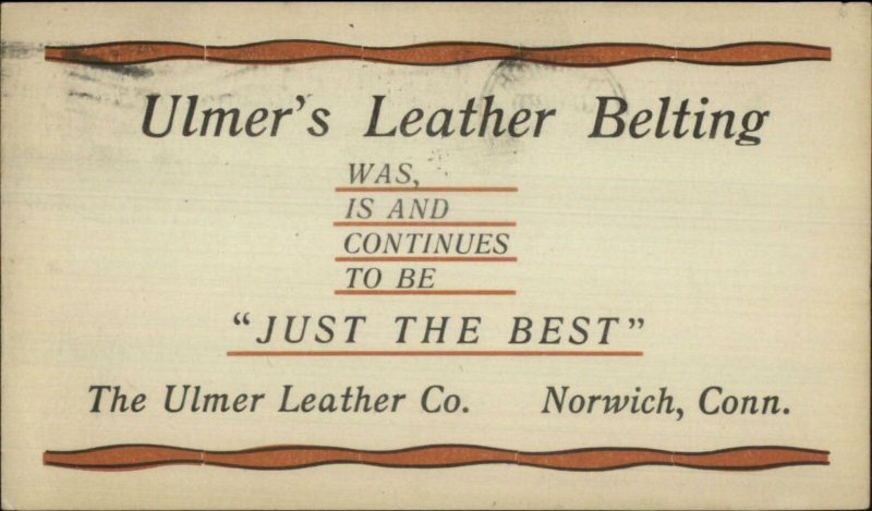 Norwich CT Ulmer Leather Co 1913 Advertising Postal Card