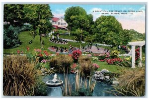 c1940 Beautiful Residence Lake Garden Flowers Grand Rapids Michigan MI Postcard