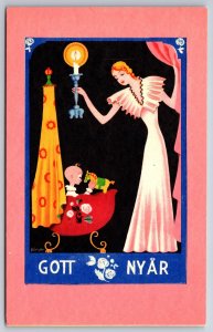 Artist Nirgit~Gott Nyar~ART DECO New Year~Mother & Baby~Candlestick~Pink & Blue