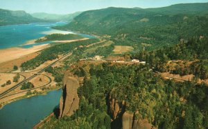 Vintage Postcard Aerial View of Vista House at Crown Point Columbia River Oregon