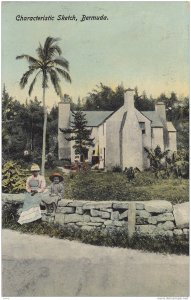 Mother & child sitting on stone fence, Bermuda , 00-10s