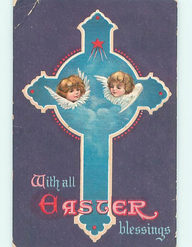 Divided-Back easter CHERUB FACES ON JESUS CROSS r3062