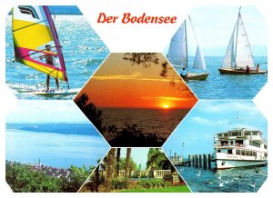 Der Bodensee Multi View Boats Sunset Germany Ocean Chrome Postcard UNP WOB