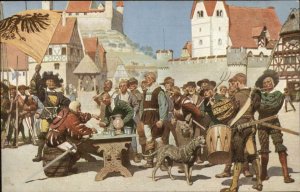Russian Issued Medieval Village Scene Dog Flag Music Knight Drinking Postcard