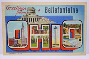 Greetings From Bellefontaine Ohio Large Big Letter Linen Postcard Curt Teich '44