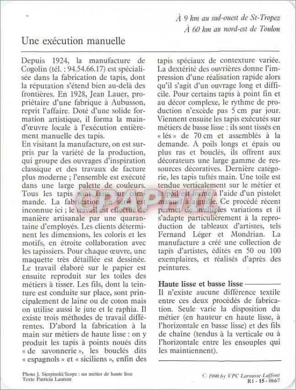 Sheet illustrated Cogolin Carpet weaving