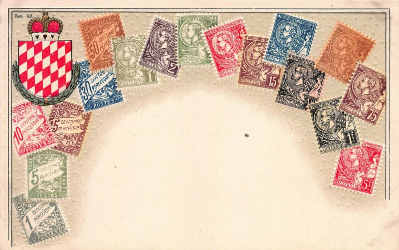 Monaco Stamps on Early Embossed Postcard, Unused, Published by Ottmar Zieher