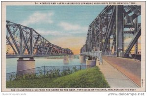 Tennessee Memphis Memphis and Harrahan Bridges Spanning Mississippi River 194...