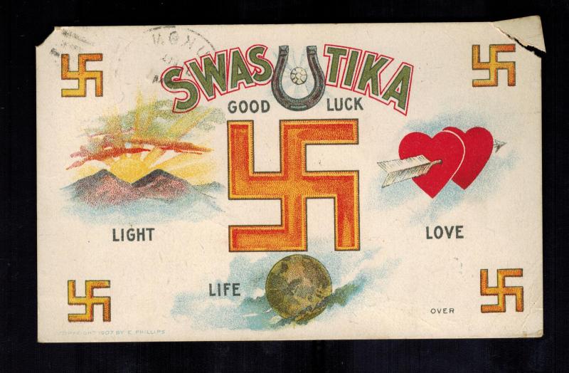 1908 Yukon Oklahoma USA Good Luck Swastika Postcard Cover to SMithville Missouri