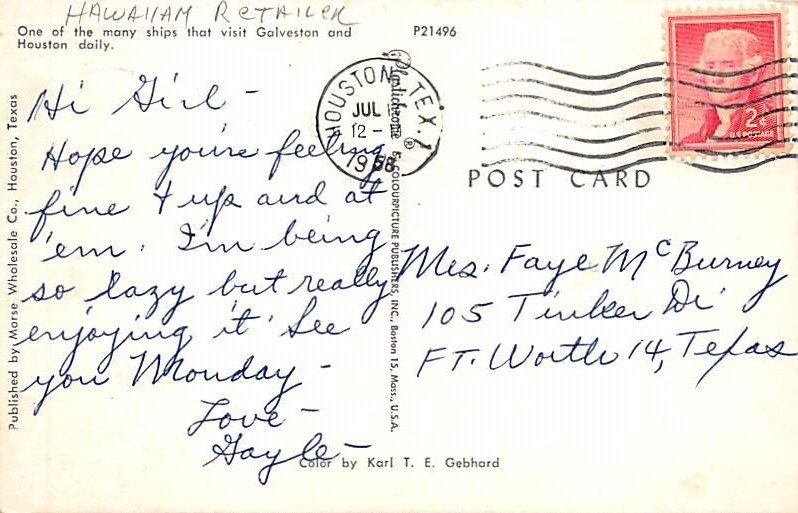 SS Hawaiian Retailer July ,1958 Matson Lines Ship 