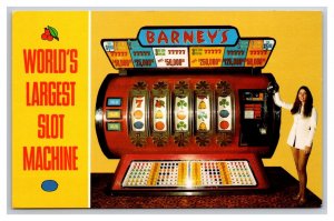Barney's Casino Largest Slot Machine Lake Tahoe Nevada NV Chrome Postcard L19