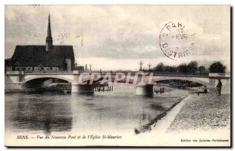 Sens Old Postcard View of the new bridge and the St Maurice & # 39eglise