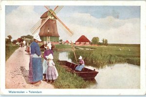 Watermolen in Volendam Windmill Dutch Attire Netherlands Postcard