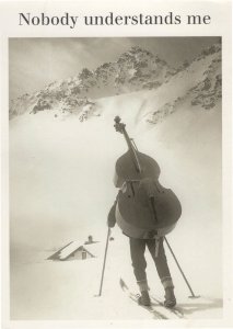 Nobody Understands Me Cello Bass Swiss Ski Slopes Busker Postcard