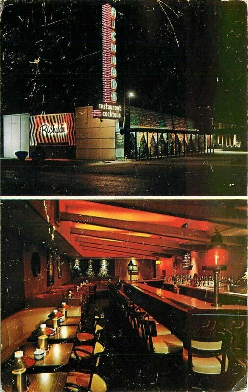 Illinois Berwyn Night Neon Richards Restaurant 1950s Drew Postcard 22-4232