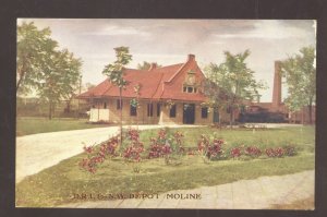 MOLINE ILLINOIS DRI&NW RAILROAD DEPOT TRAIN STATION VINTAGE POSTCARD