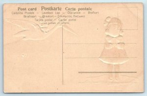 Vintage BIRTH ANNOUNCEMENT Little Girl, Baby STORK c1910s  Embossed  Postcard