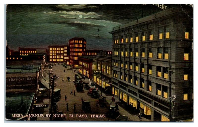 Mesa Avenue by Night, El Paso, TX Postcard *5F5