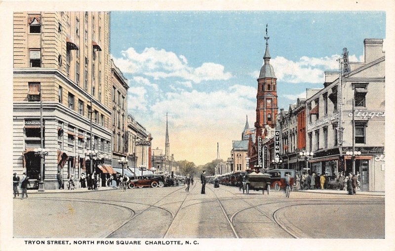 J51/ Charlotte North Carolina Postcard c1910 Tryon Street from Square 210