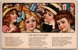 Rally Day Song Little Soldiers Cute Children Horn Flag Postcard