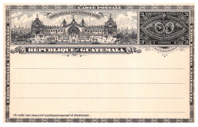 Postcard Stamp 3 cent , Republic de Guatemala