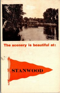 Vtg Stanwood Michigan MI Pennant Greetings Scenic Lake View 1910s Postcard