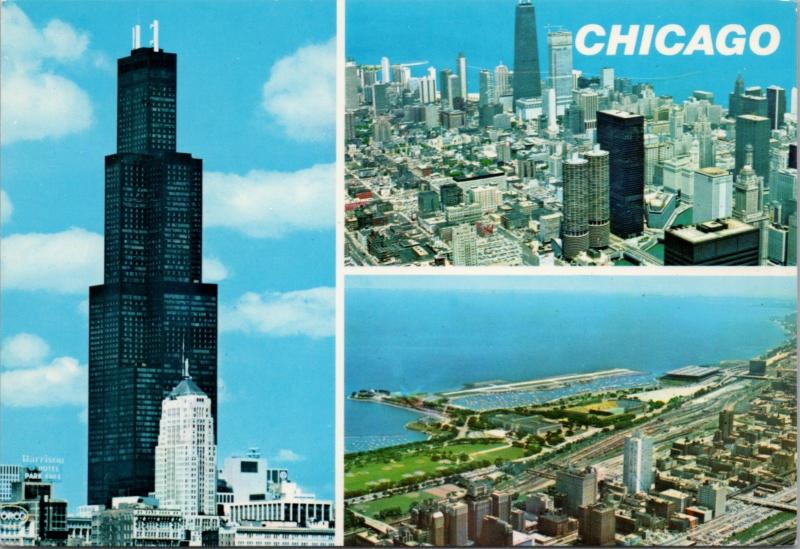 Chicago IL Illinois From Sears Tower Multiview Unused Vintage Postcard D53