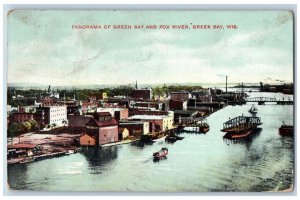 Green Bay Wisconsin WI Postcard Panorama Of Green Bay And Fox River 1908 Antique