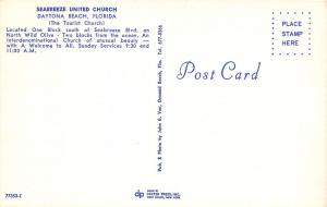 DAYTONA BEACH FLORIDA SEABREEZE UNITED CHURCH~THE TOURIST CHURCH POSTCARD c1960s