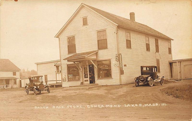 Congamond Lake MA Balch Bros. Store Old Truck & Car real photo postcard.​ 