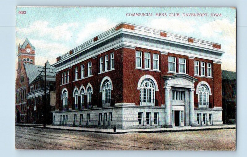 Davenport Iowa Postcard Commercial Mens Club Exterior View c1910 Vintage Antique