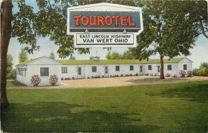 Linen Postcard; Van Wert OH Tourotel Motel East Lincoln Hwy 30 Unposted