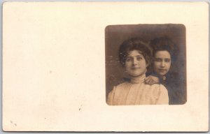 Portrait, Two Women, Victorian Era Ladies, Black and White, Vintage Postcard