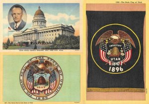 3~Postcards SALT LAKE CITY, Utah UT ~ STATE CAPITOL~Governor Lee, SEAL & FLAG