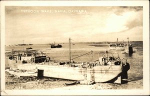 WWII Typhoon Wake Naha Okinawa Japan Transport Ships Real Photo Postcard