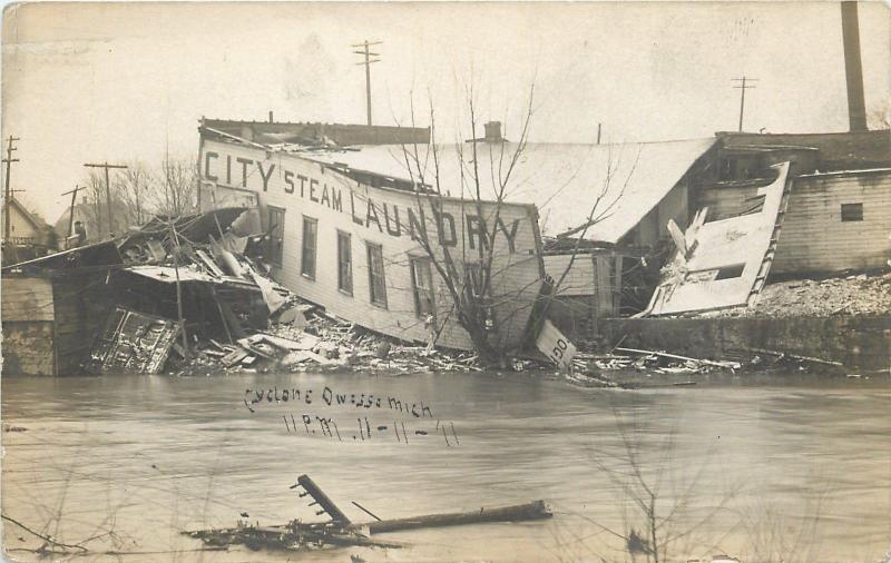 Owasso MI City Steam Laundry by Brewery~Cyclone Destroyed @ 11PM 11-11-11 RPPC 