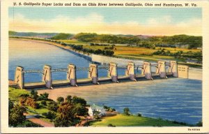 US Gallipolis Super Locks Dam Ohio river West Virginia Postcard