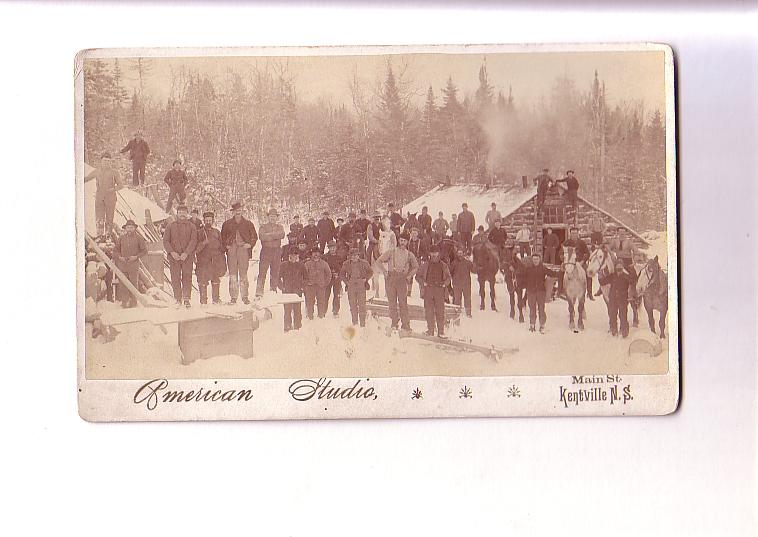 Men in Winter Logging Camp,Vintage Thick Card Photograph  Kentville Nova Scotia