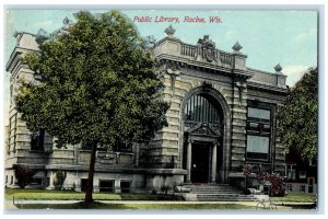 1911 Public Library Building Racine Wisconsin WI Vintage Antique Posted Postcard