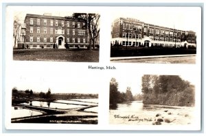 Hastings Michigan RPPC Photo Postcard High School River Hospital Multiview c1940