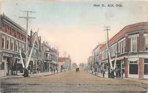 F96/ Ada Ohio Postcard 1908 Main Street Railroad Stores 