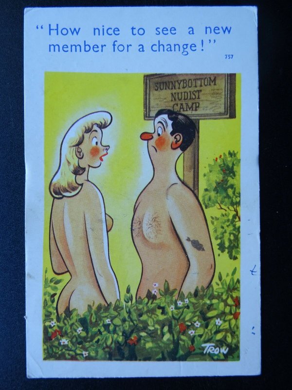 Comic Naturist Theme HOW NICE TO SEE A NEW MEMBER!!! c1960s Postcard by C.C.Ltd