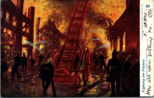 Vtg Fighting the Flames by G. Amato Fire Ladder 1904 Tuck Oilette Postcard