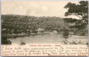 General View & Lake Kandy Sri Lanka Evergreen Trees In Distance Posted Postcard