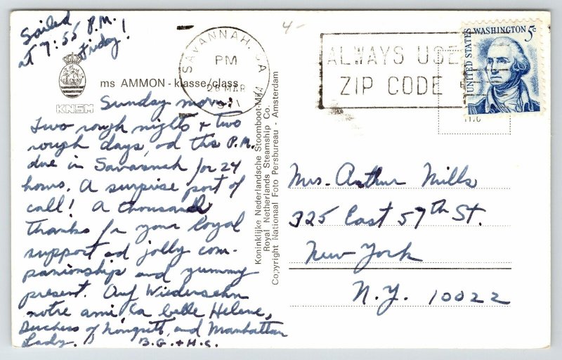 Savannah GA Surprise Port of Call for Steamship Jason~RPPC Netherlands 1971 RPPC