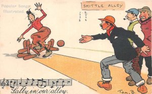 Greetings Bowling Sally In Our Alley Humor Vintage Postcard AA84297