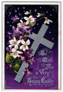 c1910's Easter Holy Cross Flowers Embossed Lunenburg Nova Scotia NS Postcard