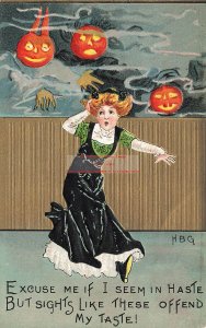 Halloween, Leubrie & Elkus No 2262-11, Jack o Lanterns Scare a Woman