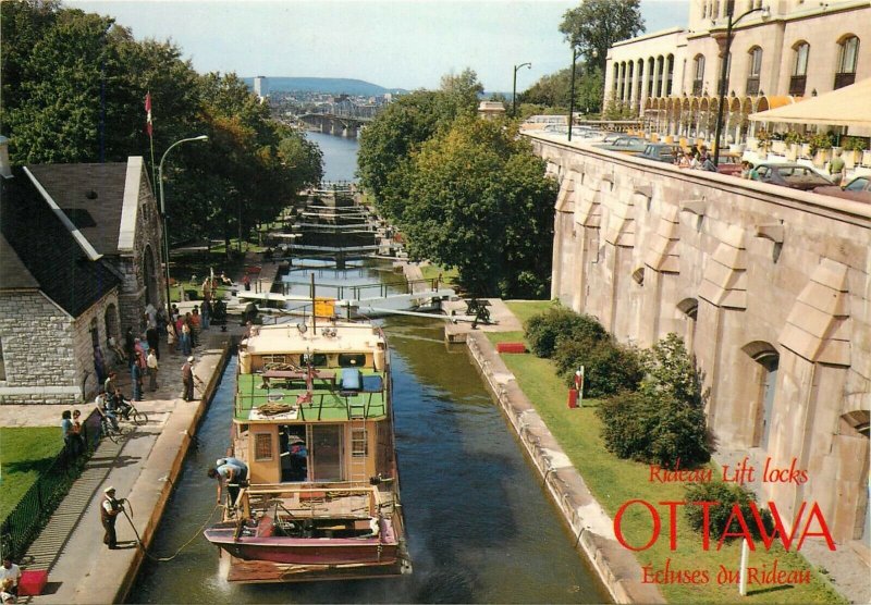 Canada Ottawa a houseboat goes through lift locks of the Rideau Canal postcard